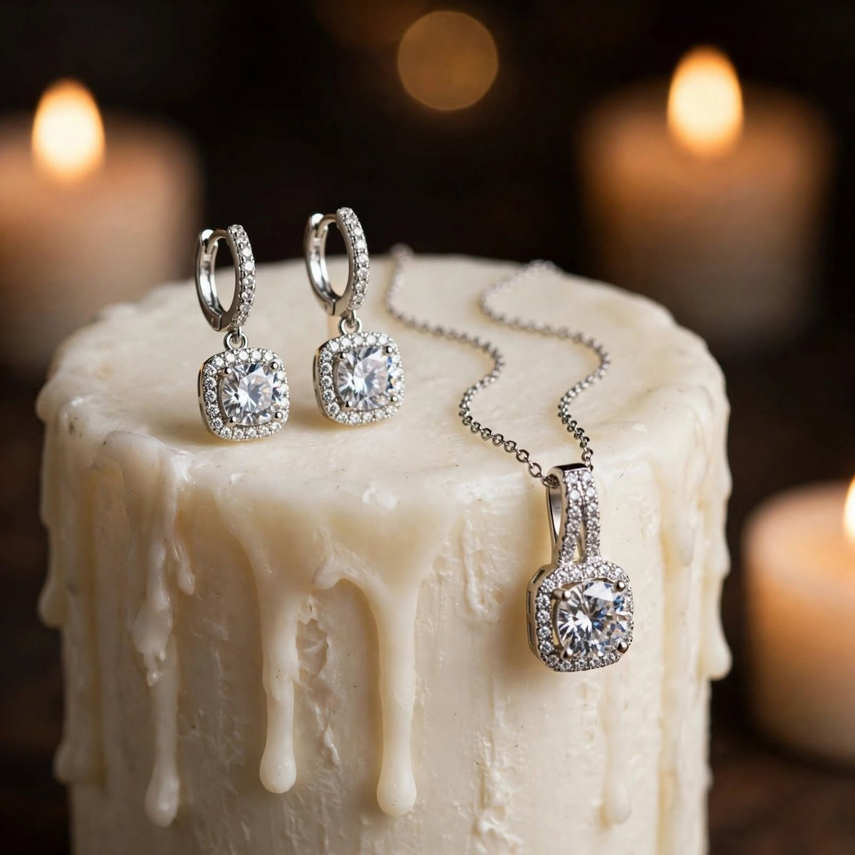 The Silver Empress moissanite necklace and earrings — image 9888