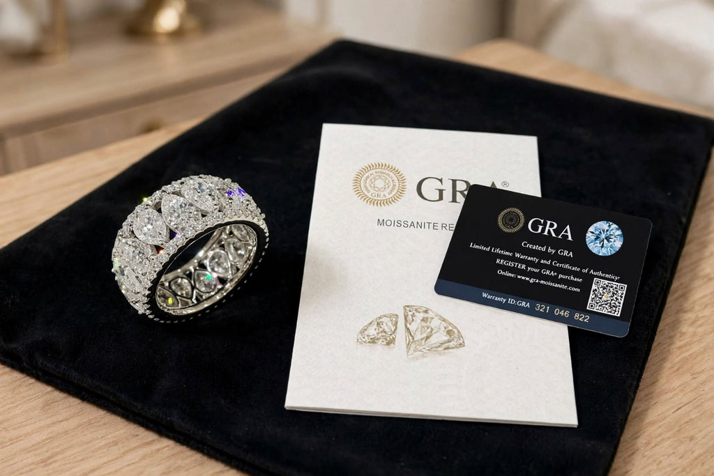 The Imperial Bond pear-shaped moissanite eternity ring
