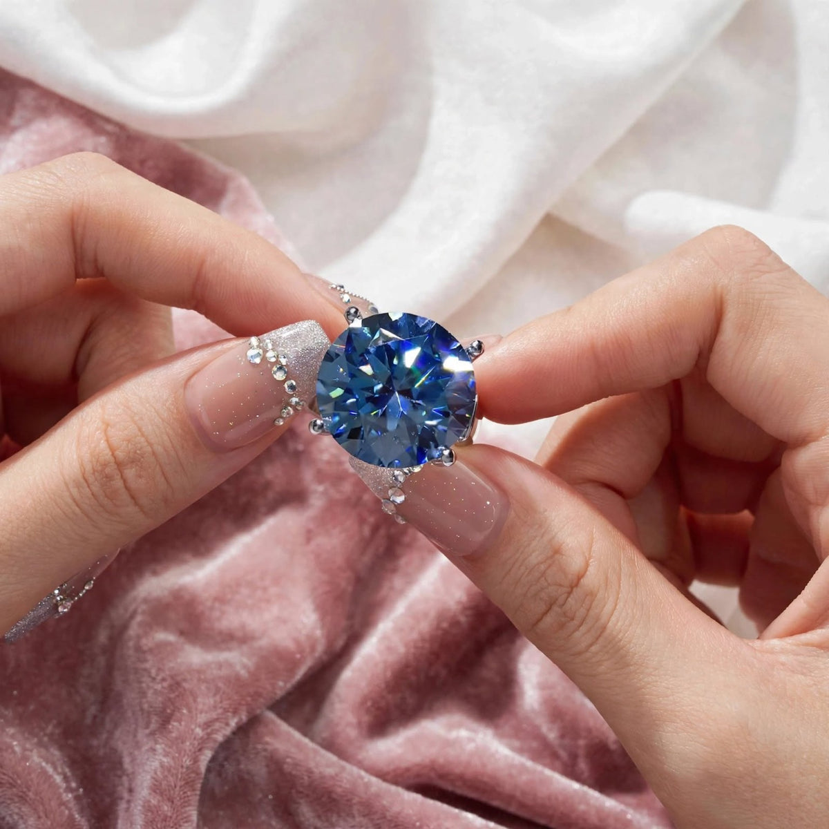 The Color of Royalty 20CT moissanite statement ring — Blue stone