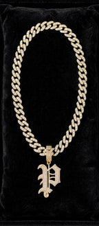 Old English custom pendant letter alphabet in silver gold and rose gold