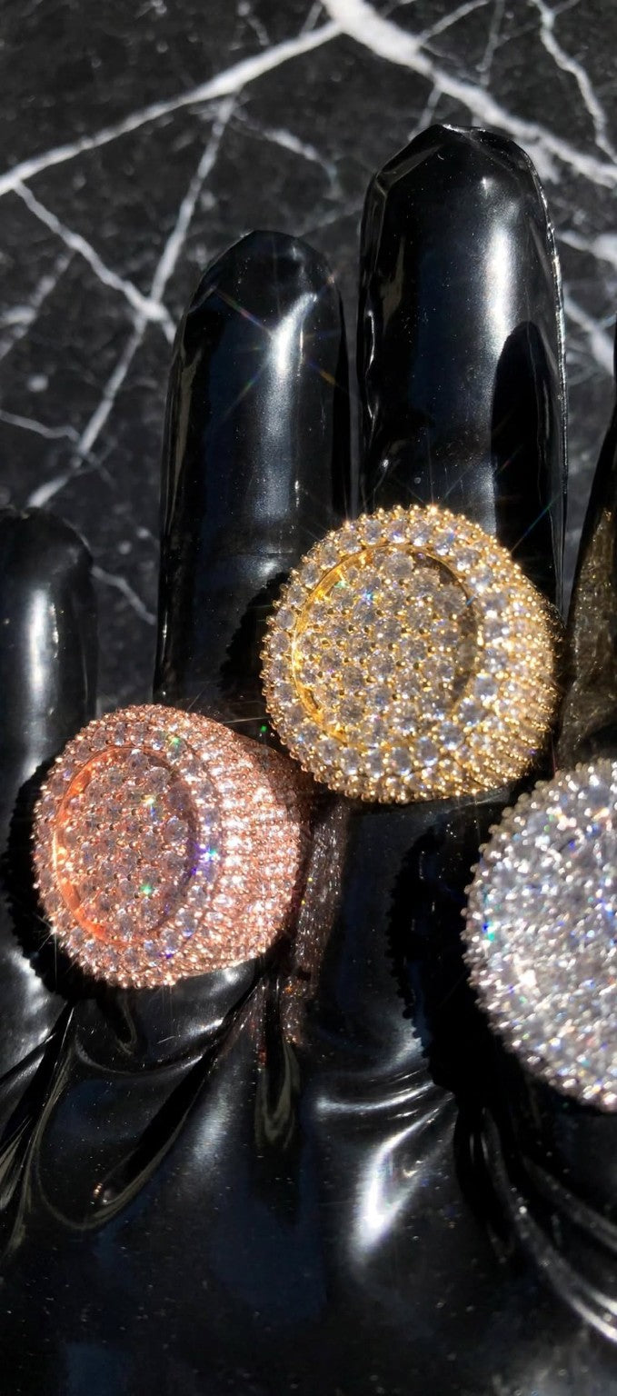 The Introduction CZ iced-out rounded rings, close-up of front pavé detail