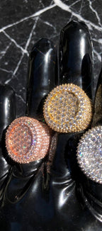 The Introduction CZ iced-out rounded rings, close-up of front pavé detail