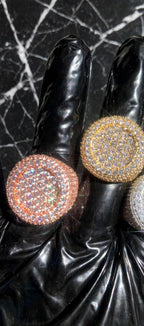 The Introduction wide statement rings, additional front detail in three finishes