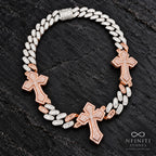 Nfiniti Stones Trinity Cross Cuban necklace — Royal Rose Gold and Silver