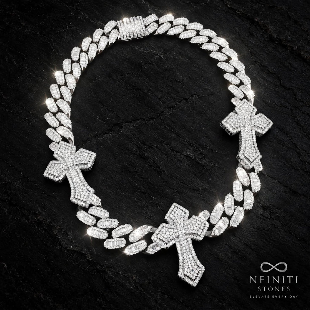 Nfiniti Stones Trinity Cross Cuban necklace — Silver