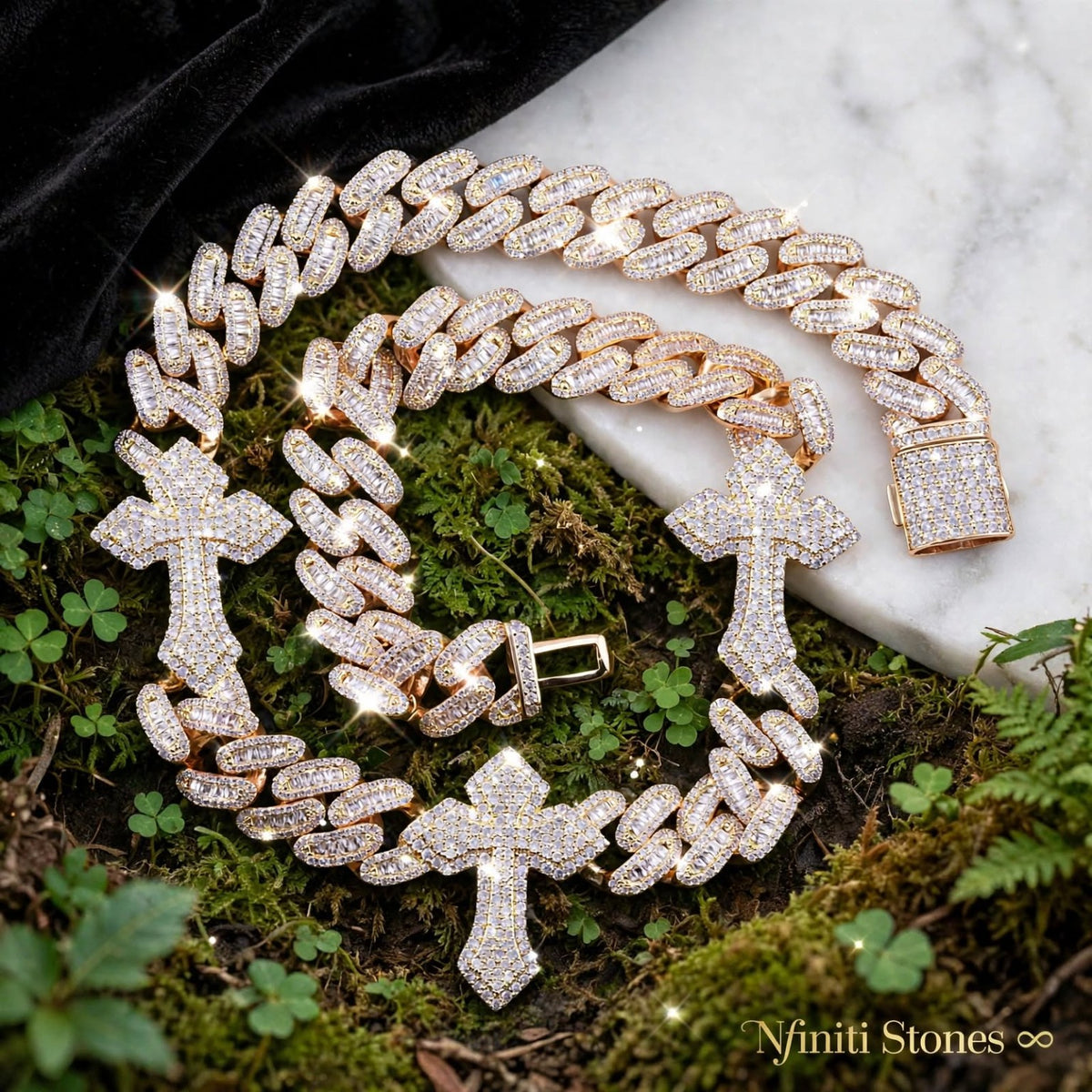 Trinity Cross Cuban Chain — gold-tone marble view