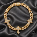 Trinity Cross Cuban Chain — Royal Gold on black satin