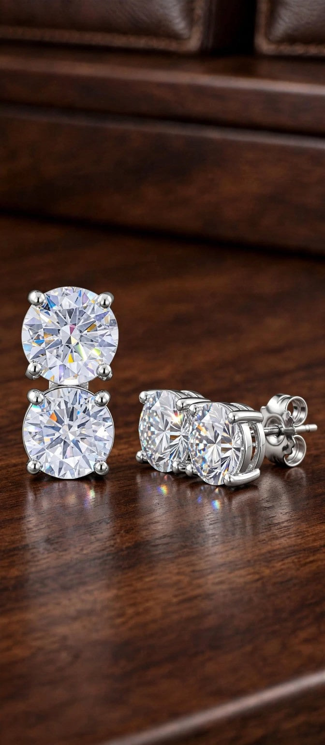 Twin Radiance silver moissanite earrings