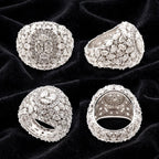 The Unwritten Rule ring shown in four angles on black velvet
