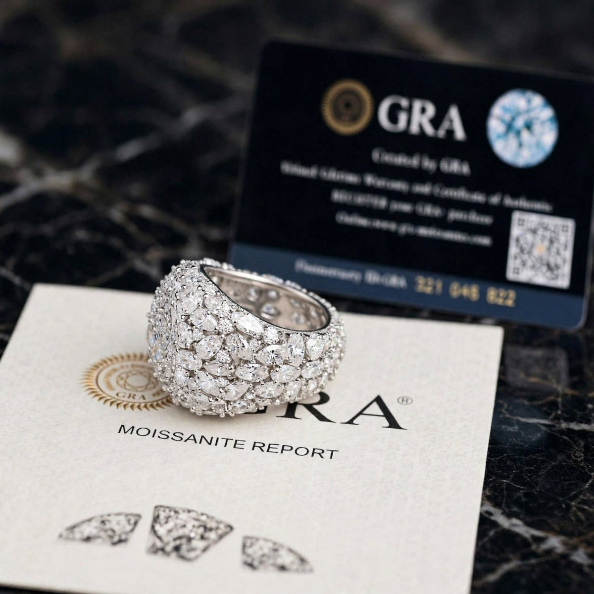The Unwritten Rule wide multi-row statement ring displayed with GRA paperwork