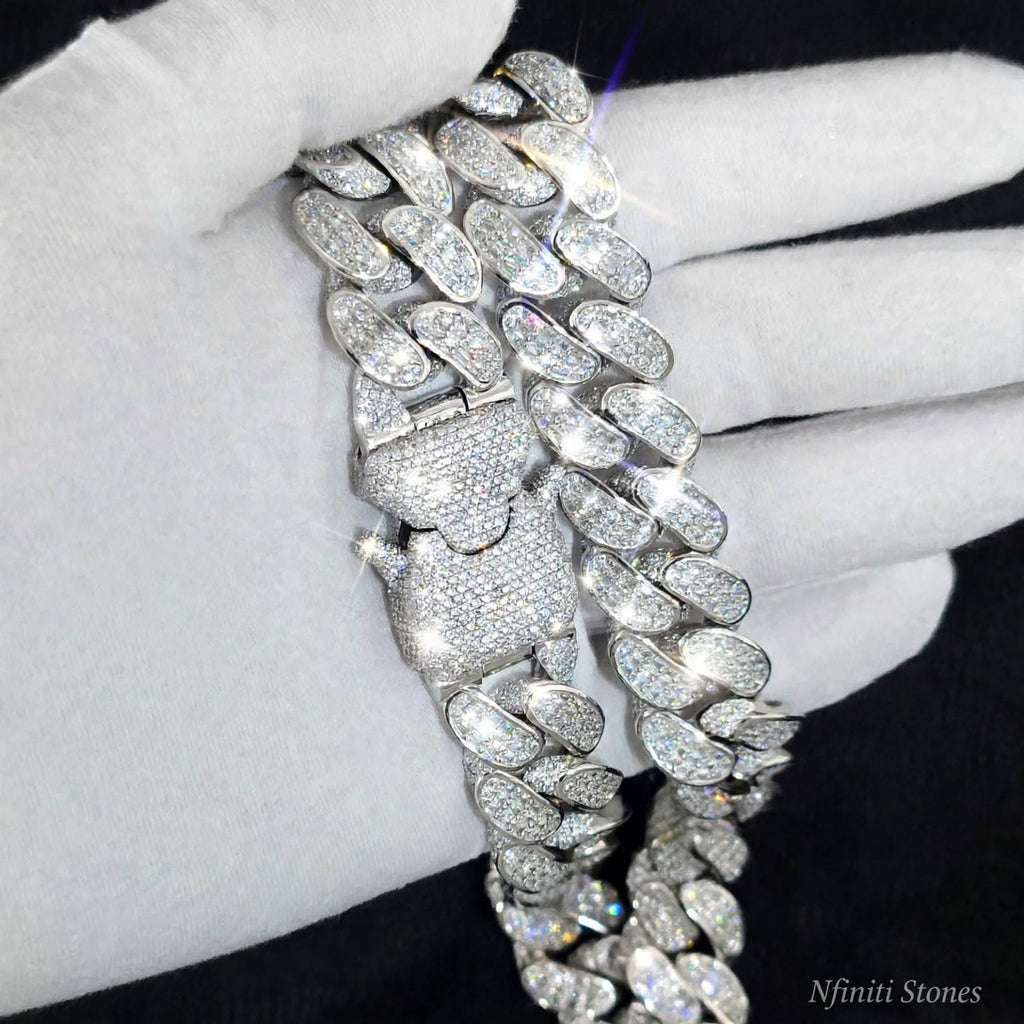 The Vault Silver links and iced clasp close-up