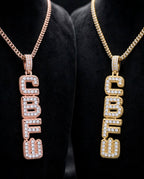 Gold and rose gold custom CZ bubble letter pendants